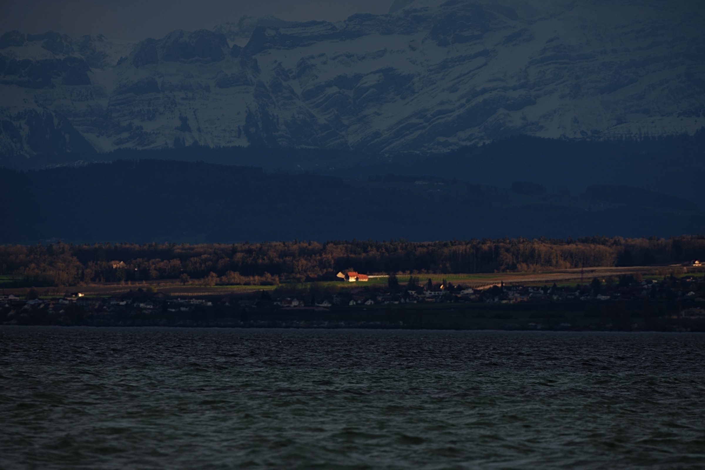Bodensee mit Alpen im Hintergrund